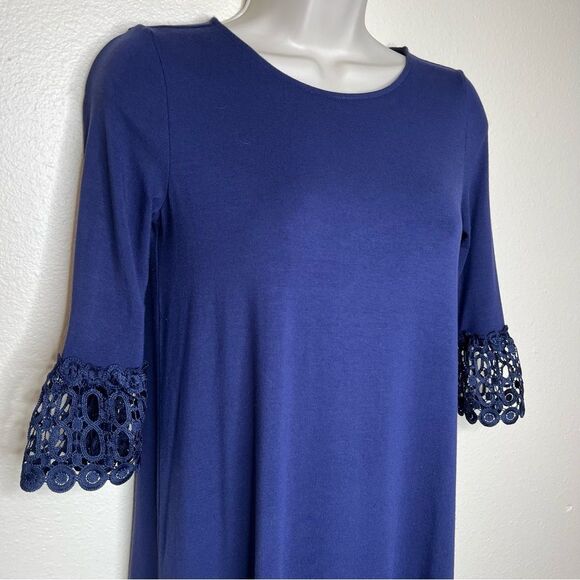Lilly Pulitzer Ophelia Dress True Navy Flutter Bell Crochet Lace Sleeve Women XS - Picture 3 of 14